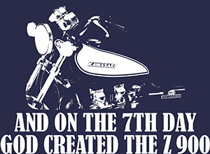 Z900.us t-shirt navy blue "AND ON THE 7TH DAY GOD CREATED THE Z 900"